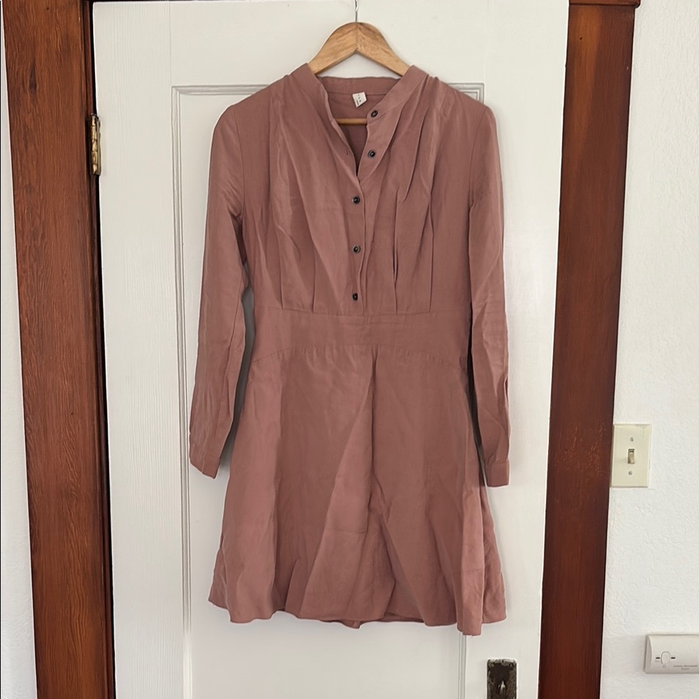 Dusty Pink Long-Sleeve Button-Up Dress